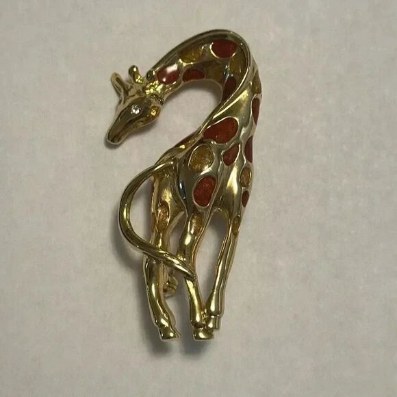Vintage Enamel Gold Tone Giraffe Brooch - Picture 2 of 6